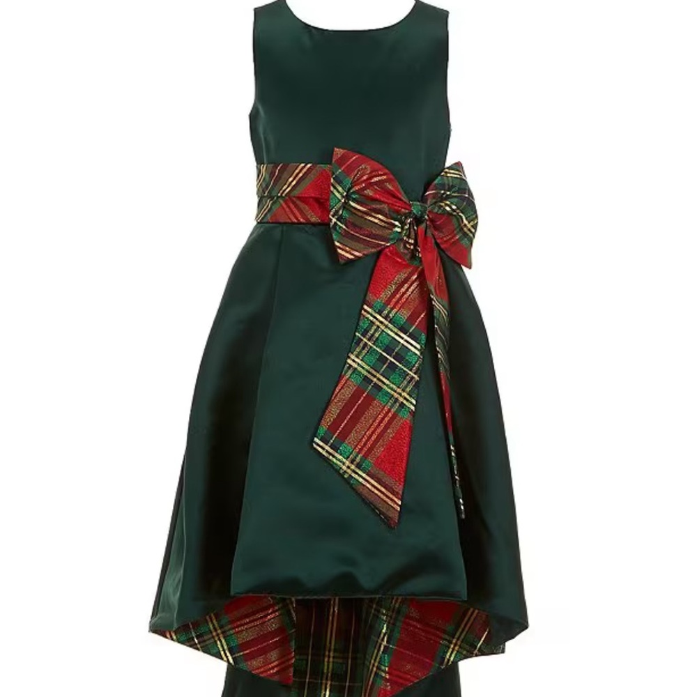 Rare Editions sleeveless plaid accent satin ballgown girls size 8